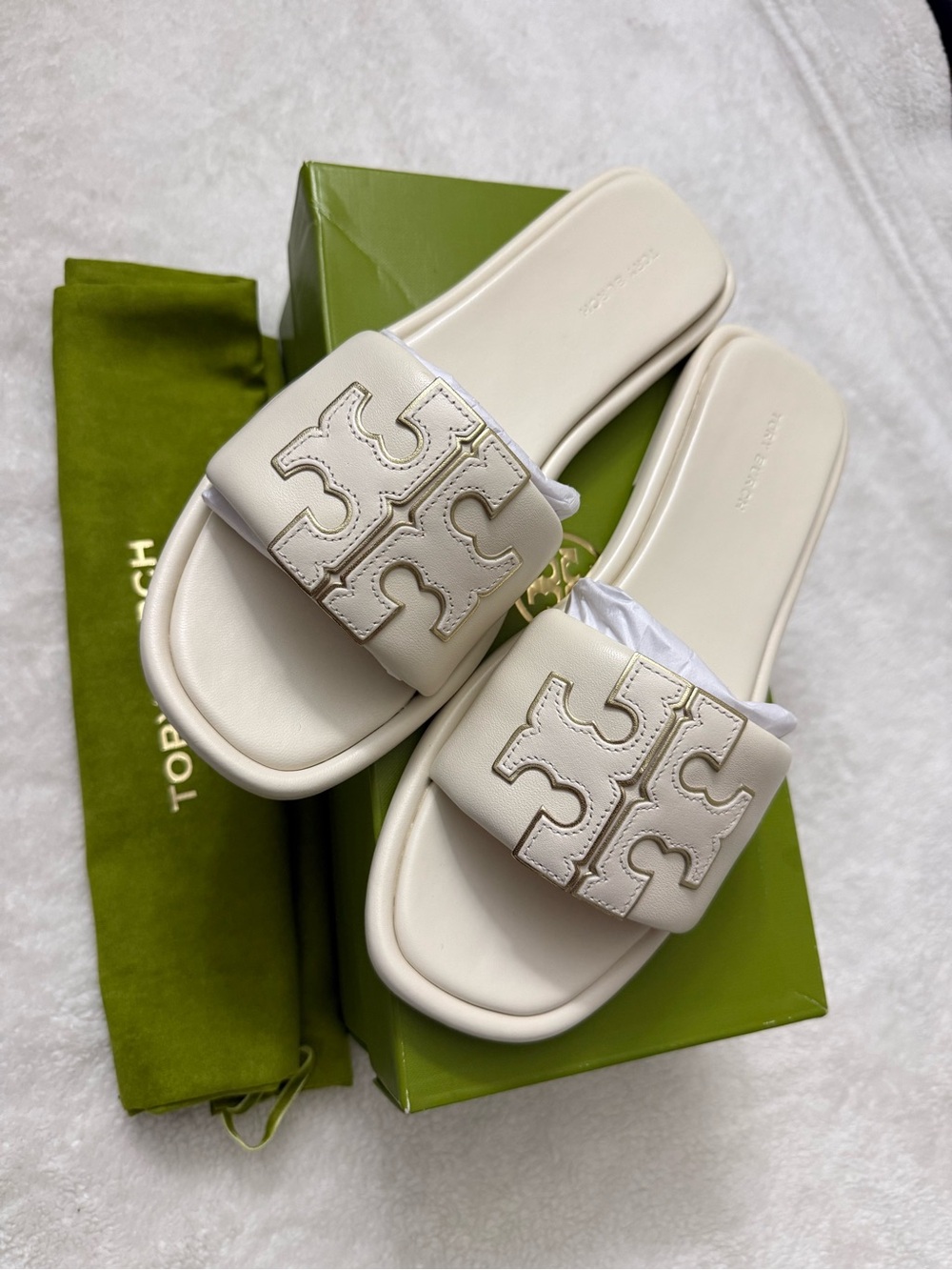 Tory Burch Ivory Logo Slide Sandals - Picture 2 of 5